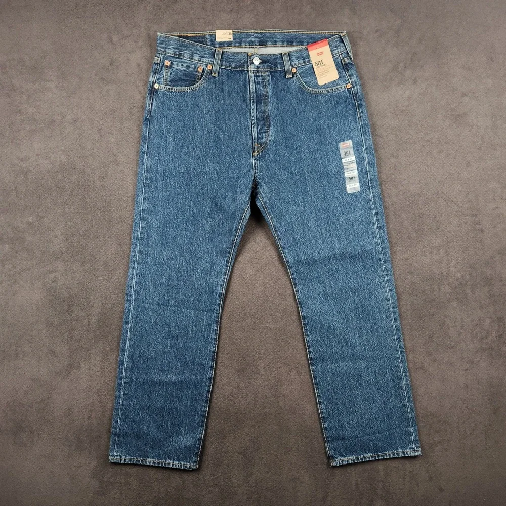 Levis 501 Original‎ Jeans Mens 36x30 Blue Dark Wash Straight Leg Button Fly NEW